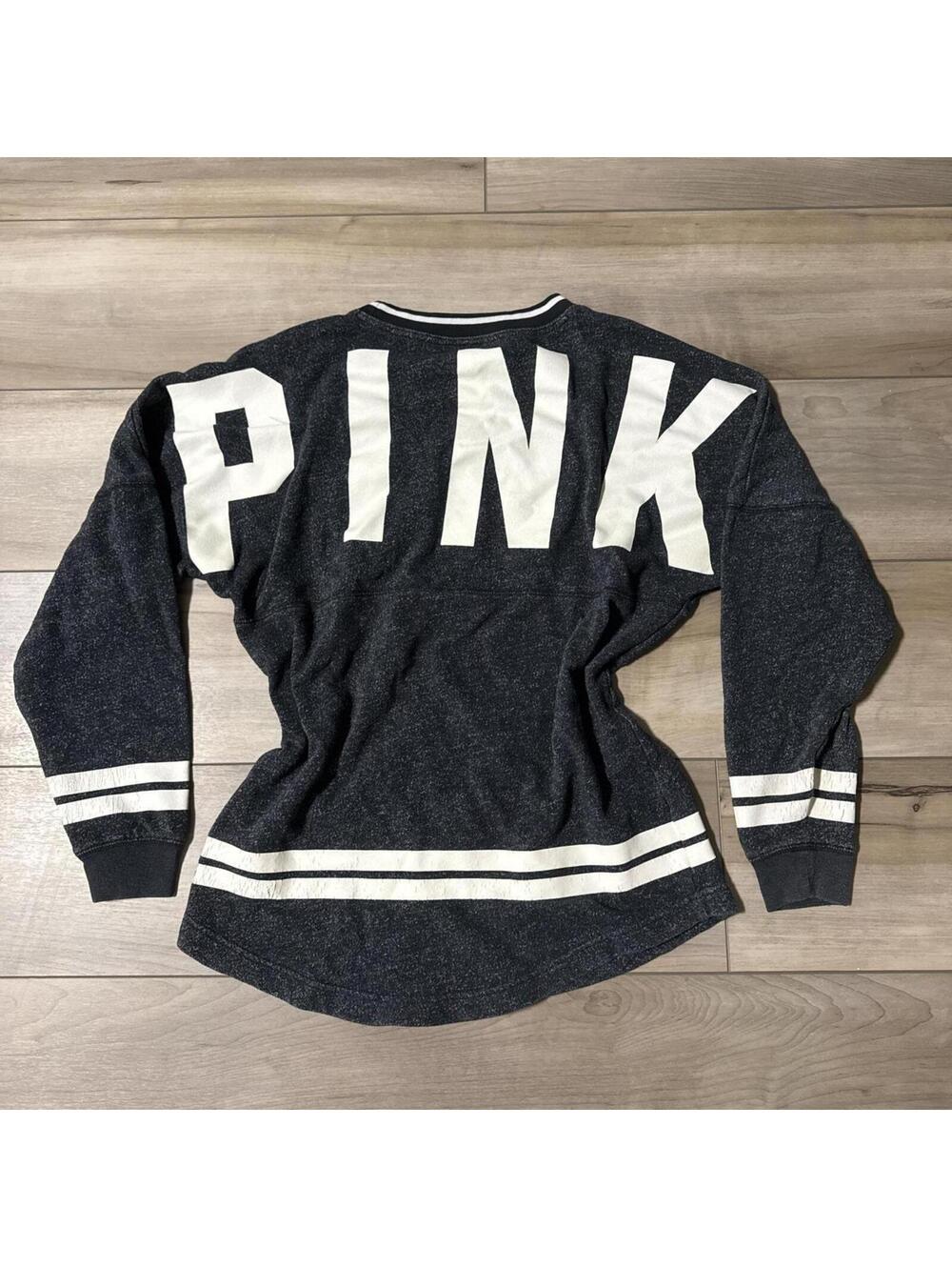 PINK Victoria's Secret Spirit Jersey Sweatshirt Charcoal Stripe Women's XS